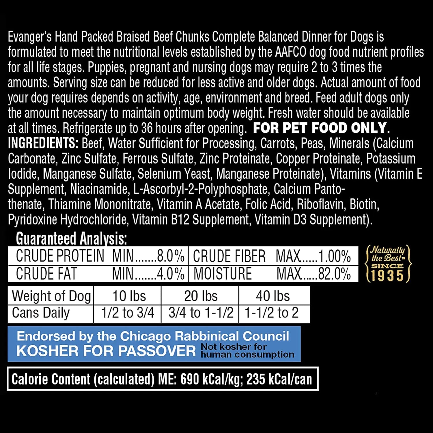 Evanger's Hand-Packed Grain-Free Braised Beef Chunks in Gravy Canned Dog Food, 12 x 12 oz