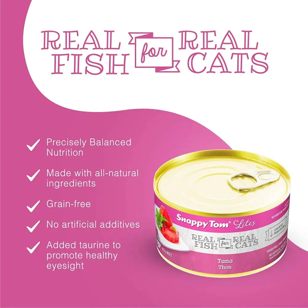 Snappy Tom Lite Tuna Flavored Canned Cat Food, 24 Cans of 3oz Each