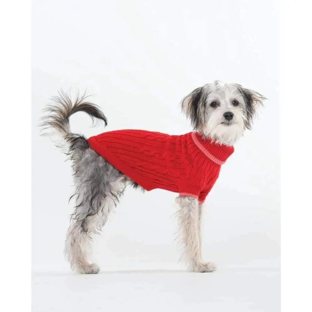 Stylish Red Classic Cable Pattern Dog Sweater for Fashion Pets