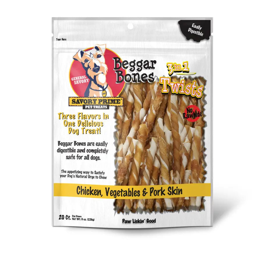 Savory and Prime 3-in-1 Twisted Dog Treats - Beggar Bones for Canines