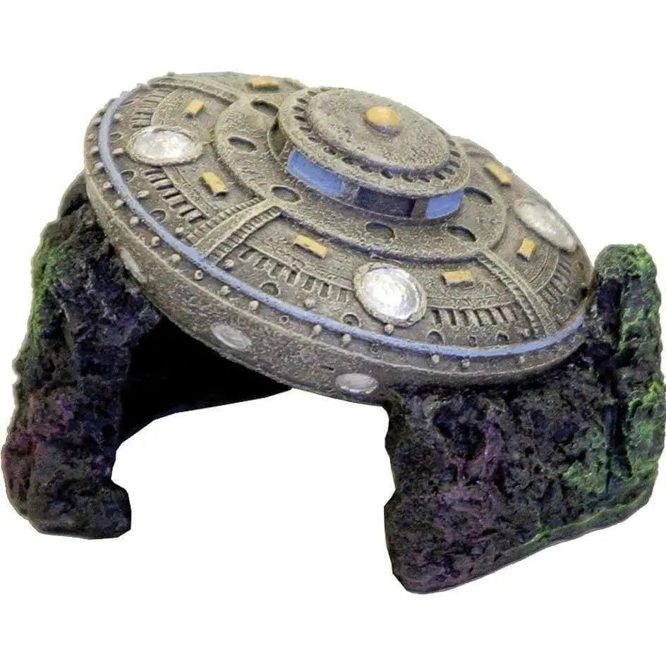 Exotic Aquarium Decorations: Crashed UFO with Cave for a Mysterious Underwater Environment
