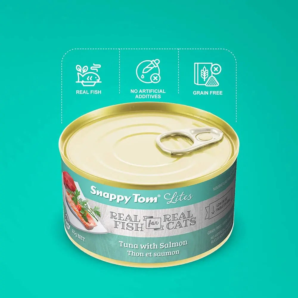 Snappy Tom Low - Calorie Canned Cat Food with Tuna and Salmon