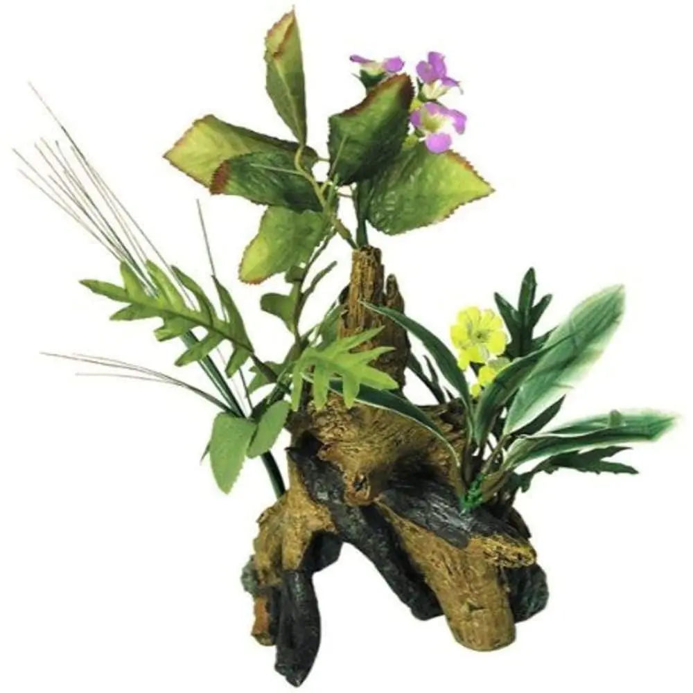 Realistic Hand - painted Exotic Chestnut Decor with Plants for Aquariums & Terrariums