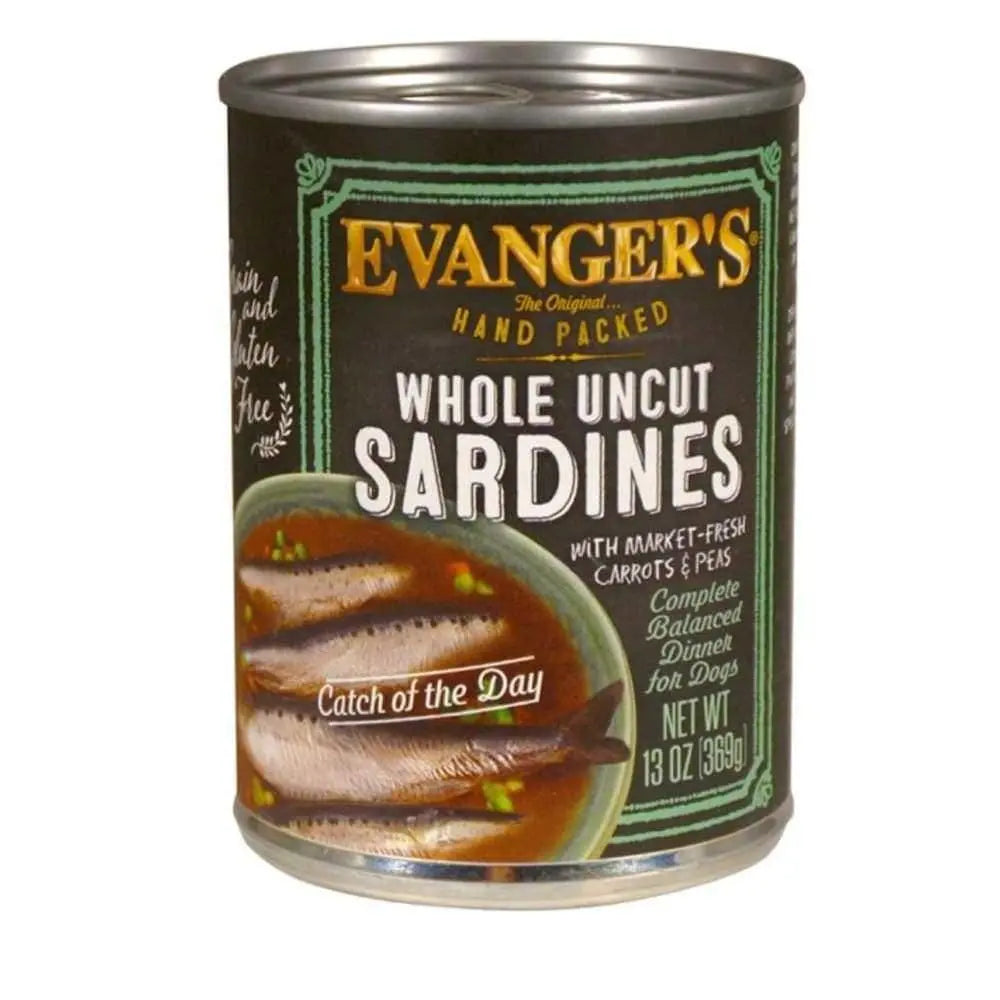 Evanger's Premium Hand - Packed Whole Uncut Sardines Canned Dog Food, Pack of 12 Cans, Each 12 oz