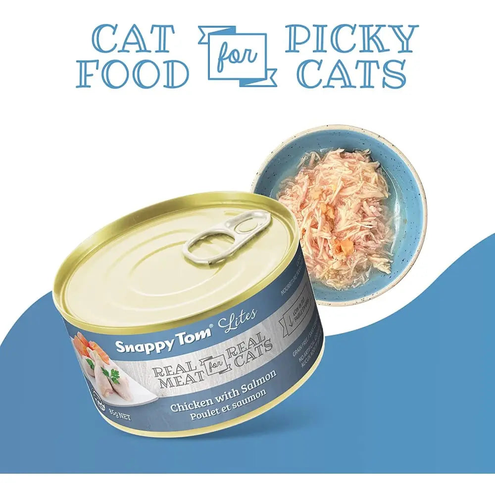 Snappy Tom Lites Canned Cat Food - 24 Cans of 3oz Chicken with Salmon for Feline Delight