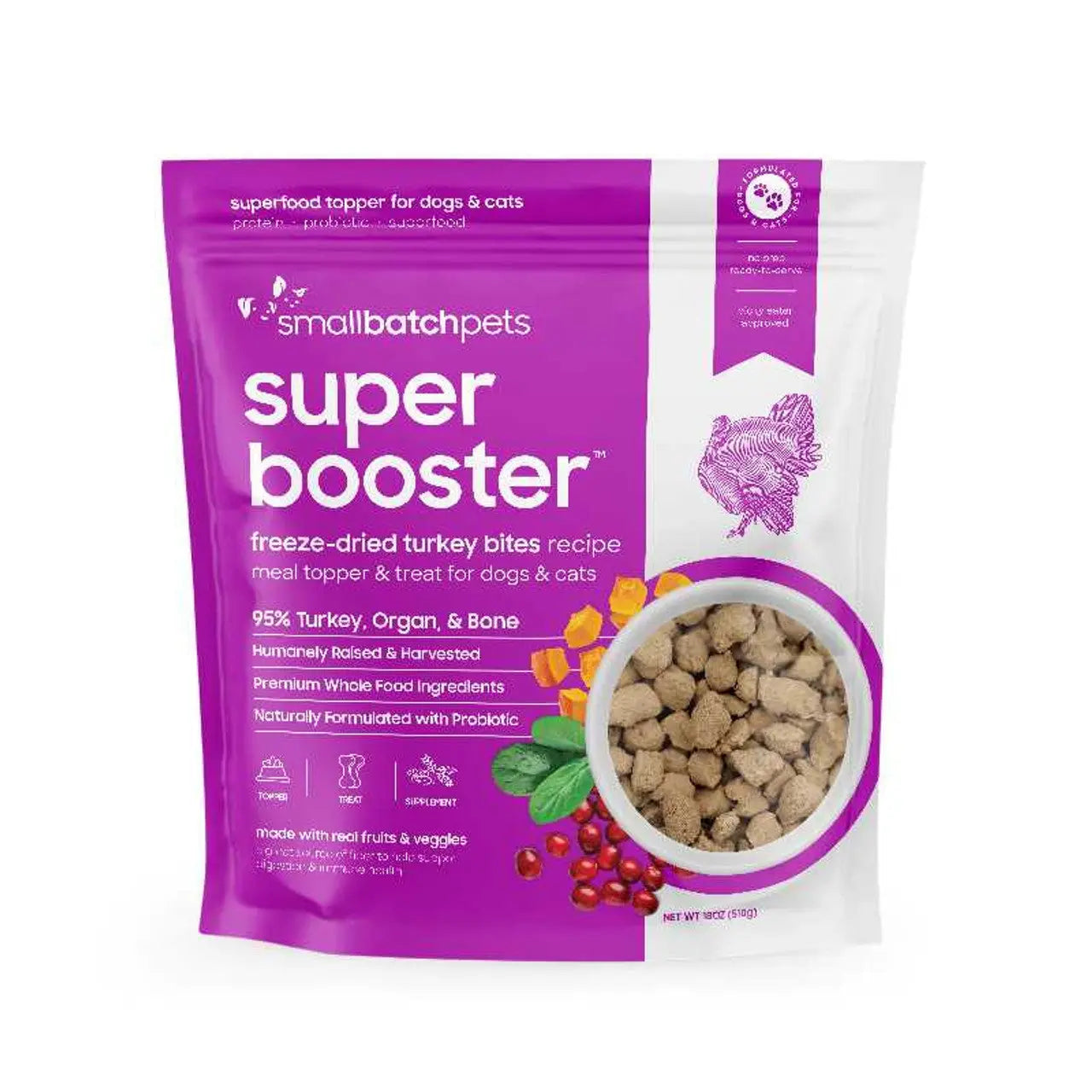 Smallbatch Super Booster Freeze - Dried Turkey Small Bites: Premium Meal Topper and Treats for Dogs and Cats, 18 Ounces