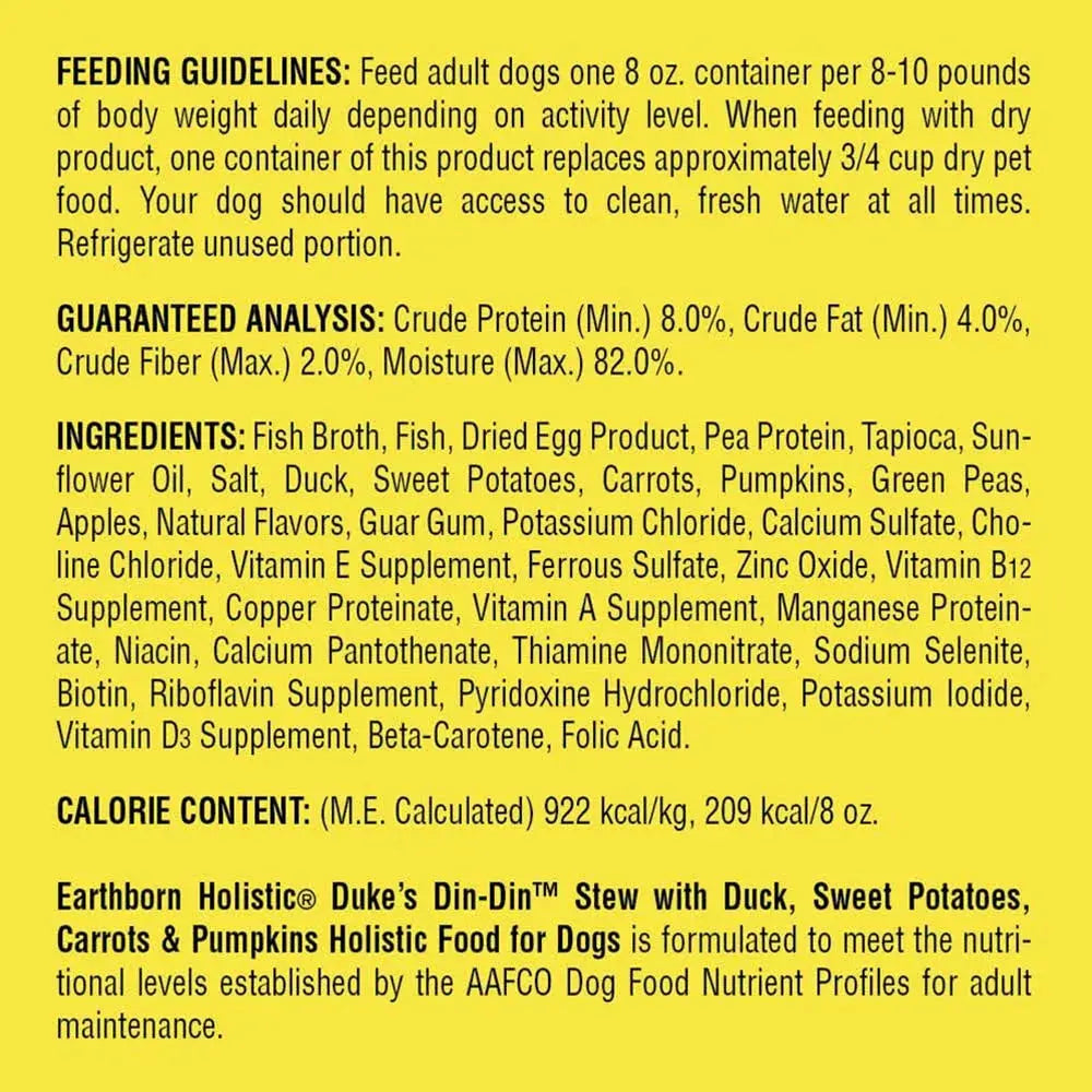 Earthborn Holistic Duke's Din - Din Grain - Free Wet Stew Dog Food, Pack of 8 Cans, Each 8 oz