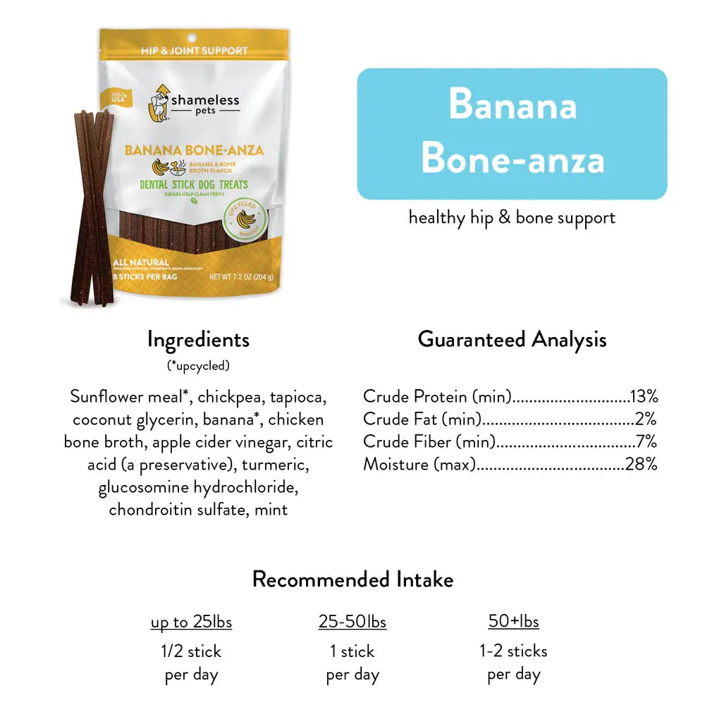 Shameless Pets Dental Dog Treats - Banana Bone-anza Flavored