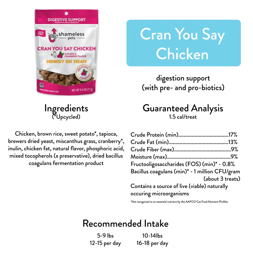 Shameless Pets Delicious Chicken and Cranberry Crunchy Cat Treats for Feline Nutrition