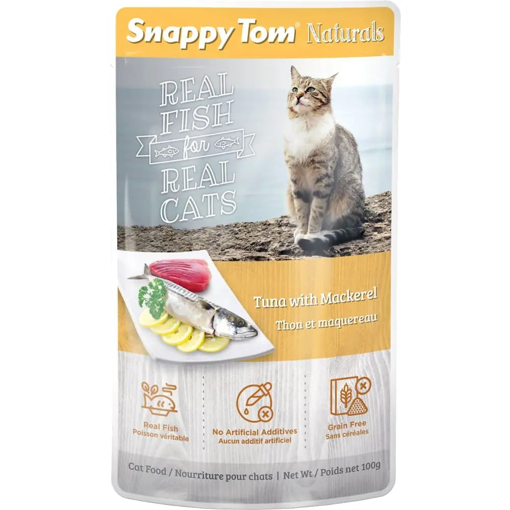 Snappy Tom Naturals Premium Wet Cat Food: Tuna Combined with Mackerel, Pack of 12 Pouches, Each 3.5 Ounces