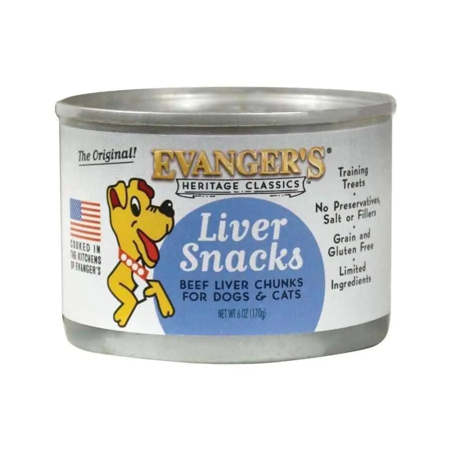 Evanger's Heritage Classic Canned Beef Liver Snacks for Dogs and Cats, 12 Cans, 6 Ounces Each