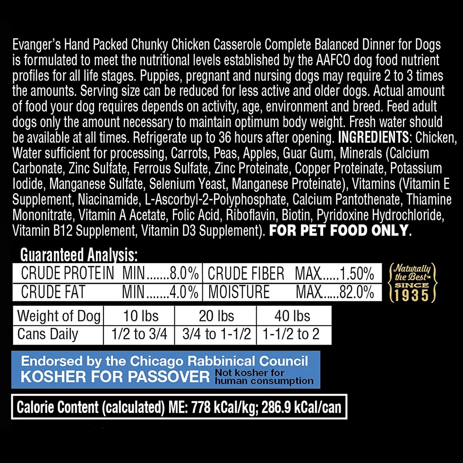 Evanger's Premium Hand - Packed Canned Dog Food: Chunky Chicken Casserole, 12 Cans of 12 Ounces Each
