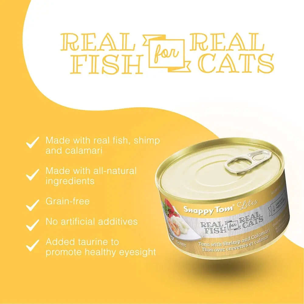 Snappy Tom Lite Canned Cat Food with Tuna, Shrimp, and Calamari - Ideal for Feline Nutrition