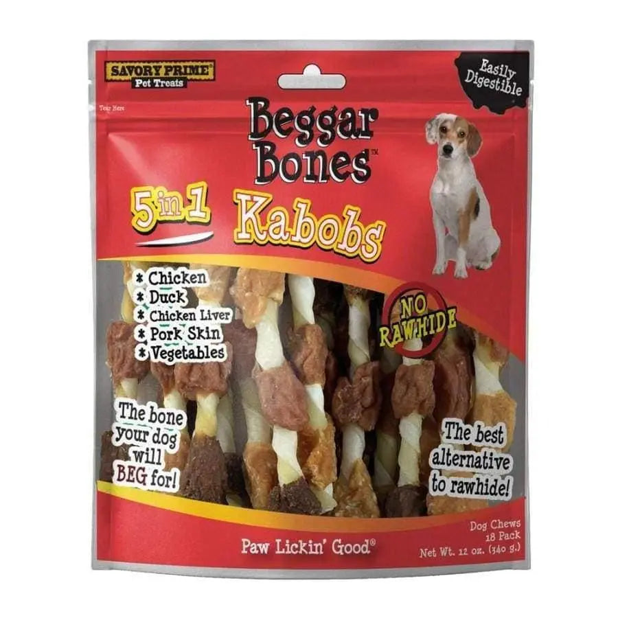 Savory Prime Premium 5 in 1 Kabobs Dog Treats Made with Beggar Bone Flavor