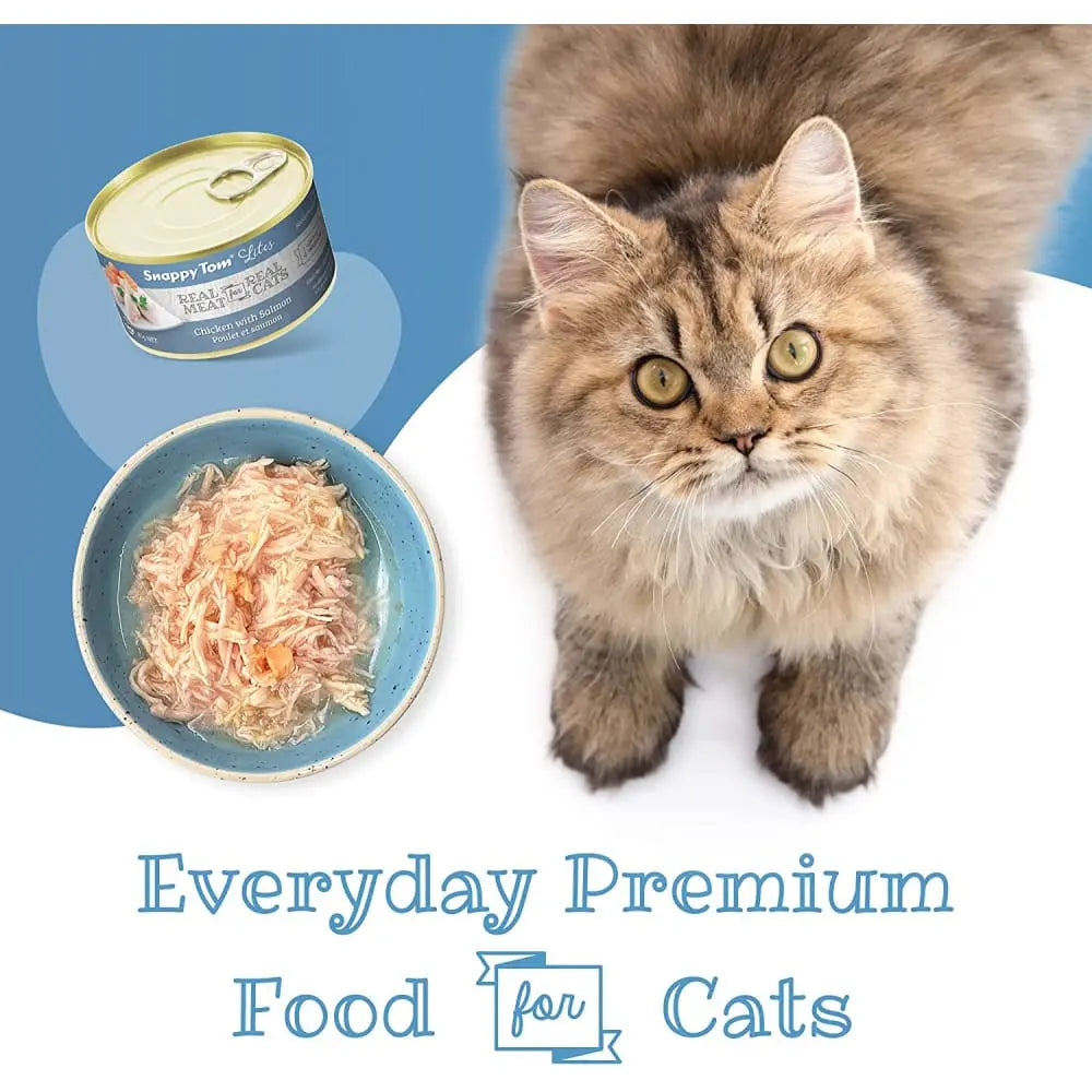 Snappy Tom Lites Canned Cat Food - 24 Cans of 3oz Chicken with Salmon for Feline Delight