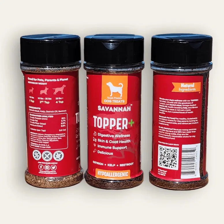 Savannah Pet Food Topper Plus: Ostrich & Beetroot - 3 oz Gut-Healthy Flavor Boost for Dog Kibble