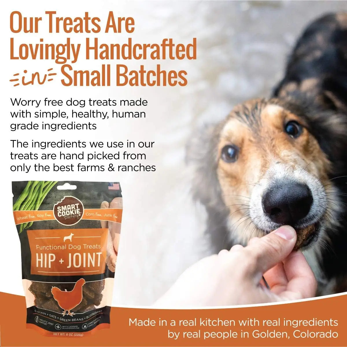 Premium Smart Cookie Hip and Joint Support Dog Treats - 8oz Chicken Biscuits with Glucosamine Specially Designed for Senior Dogs