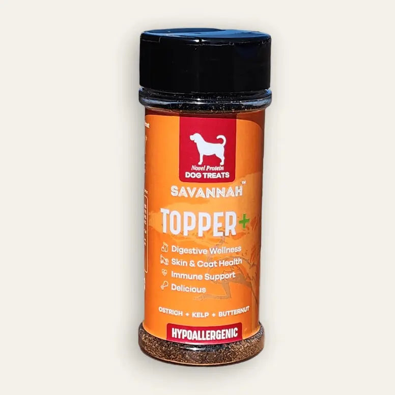 Savannah Premium Dog Food Topper Plus: A Nutritious Blend of Ostrich and Butternut Squash for a Flavorful and Gut-Healthy Boost to Your Dog's Kibble