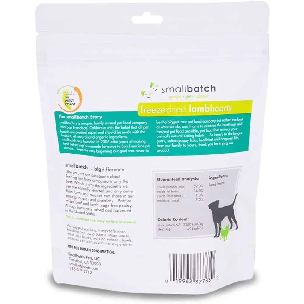 Smallbatch Pets 3.5 oz Premium Freeze-Dried Lamb Heart Treats for Dogs and Cats