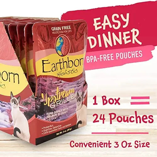Earthborn Holistic Premium Grain Free Upstream Grill Wet Cat Food Pack of 24 Pouches, Each 3 Ounces