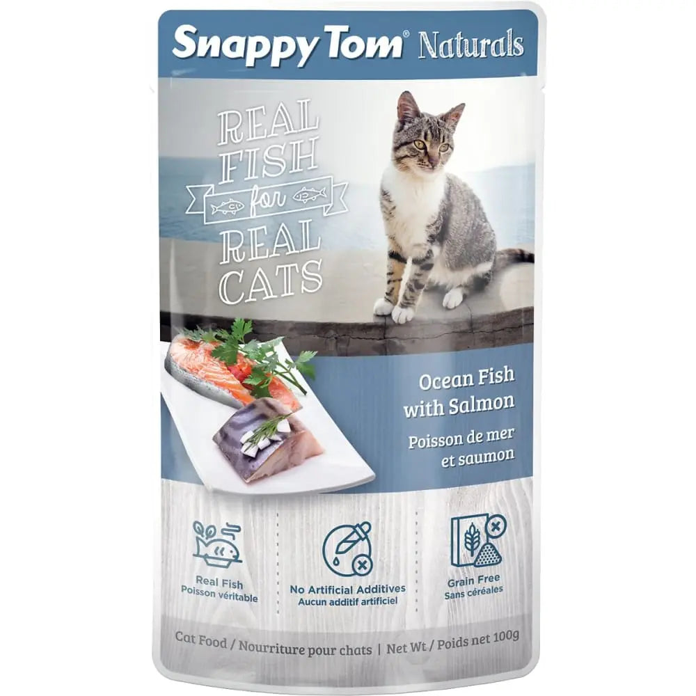 Snappy Tom Naturals Premium Ocean Fish & Salmon Wet Cat Food - 12 Pouches of 3.5oz