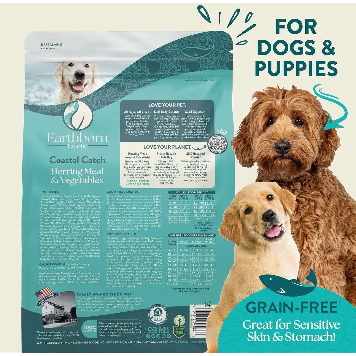 Earthborn Holistic Coastal Catch Premium Grain-Free Dry Dog Food with Herring Meal and Vegetables for Dogs of All Ages