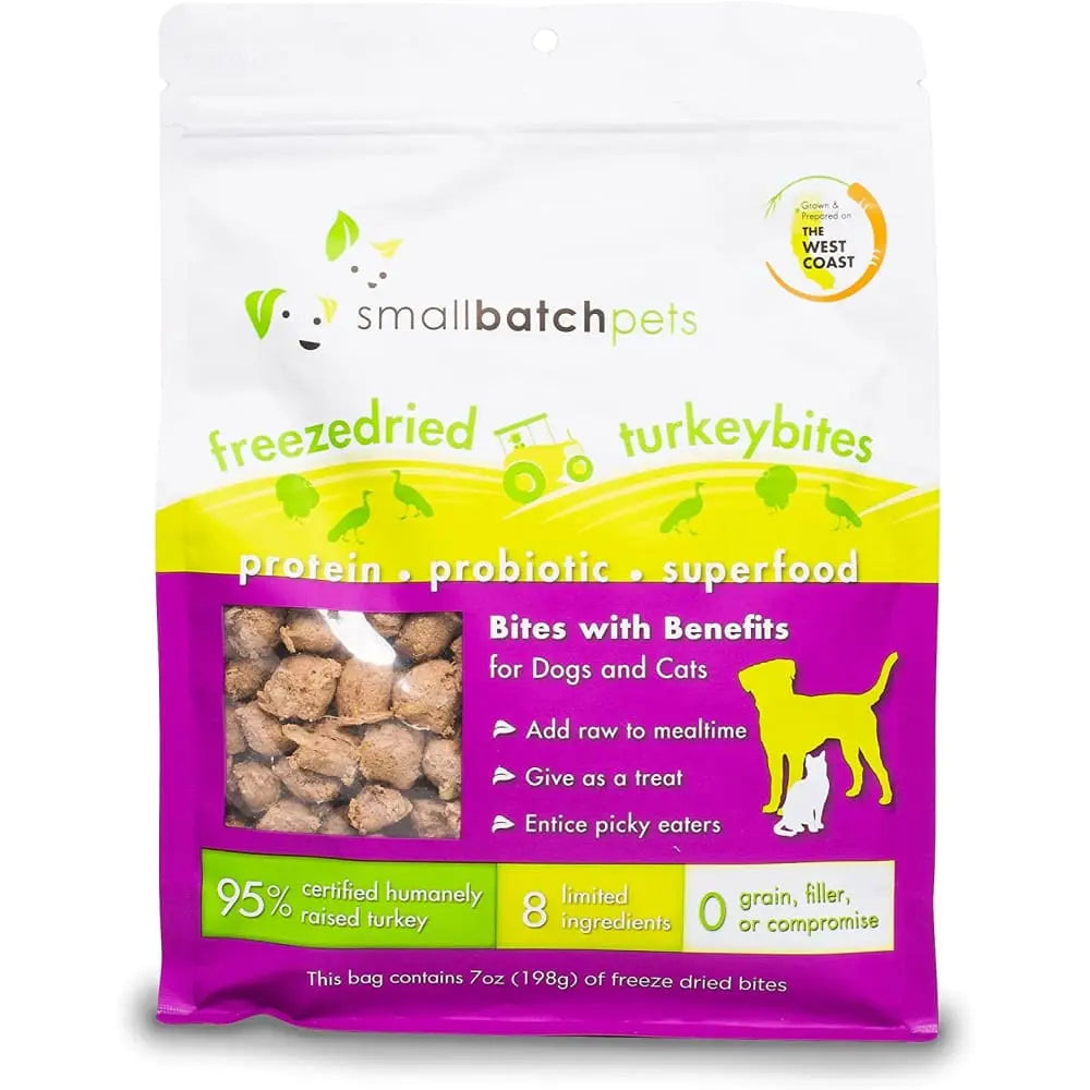 Smallbatch 7 oz Freeze-Dried Turkey Bites: Ideal Treats for Dogs and Cats