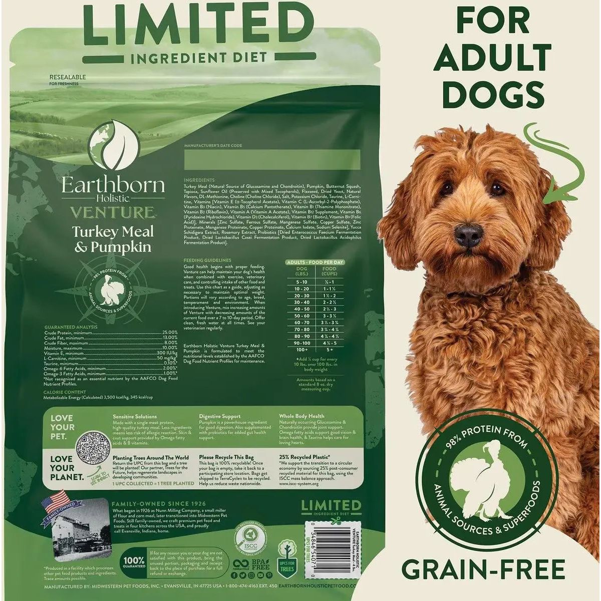 Earthborn Holistic High - Quality Grain - Free Turkey Meal & Pumpkin Dry Dog Food for All Life Stages