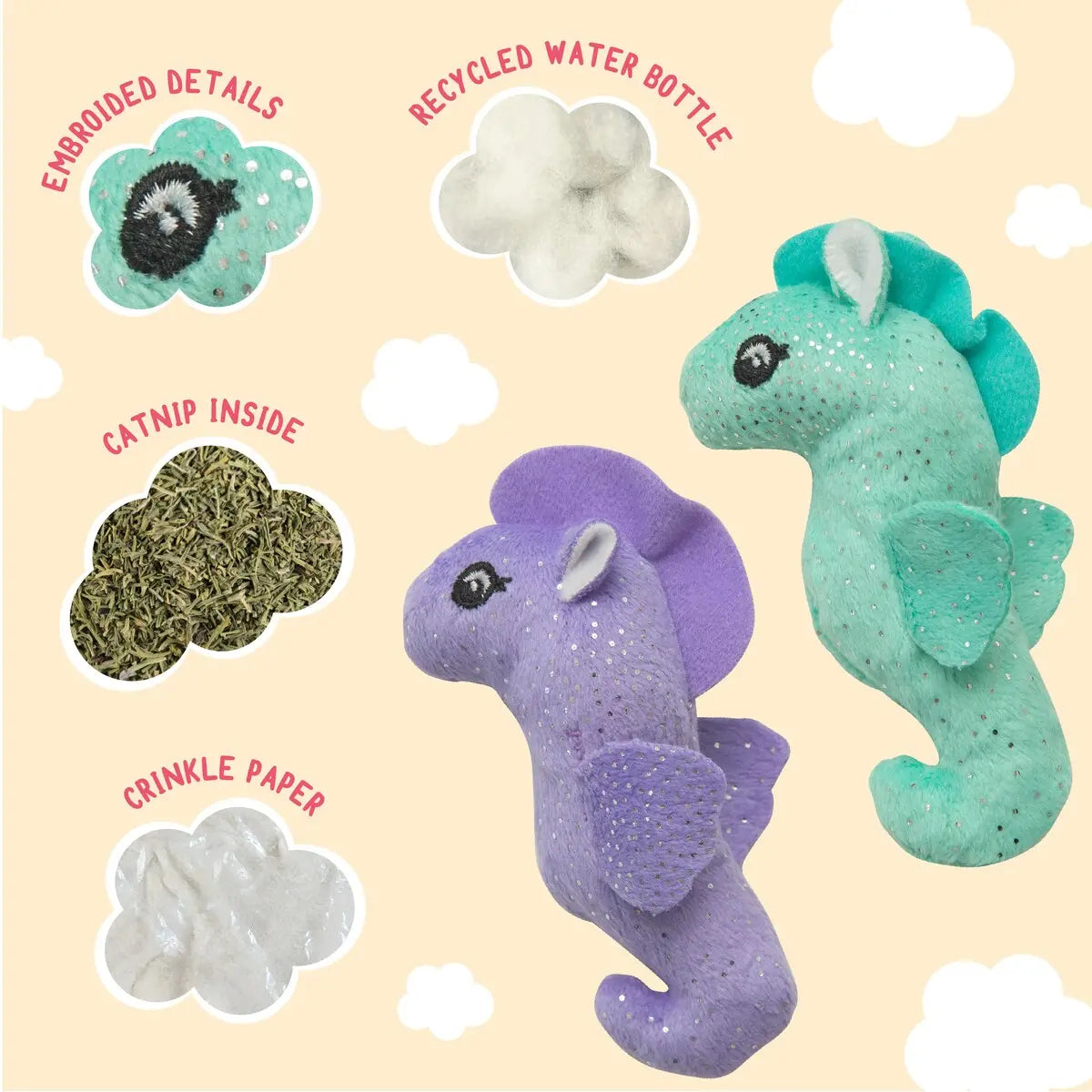 SnugArooz 4-Inch Kitty Seahorse Catnip-Infused Cat Toy Set of 2