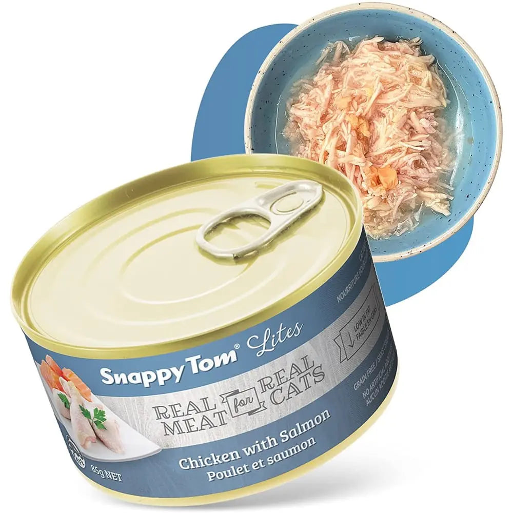 Snappy Tom Lites Canned Cat Food - 24 Cans of 3oz Chicken with Salmon for Feline Delight