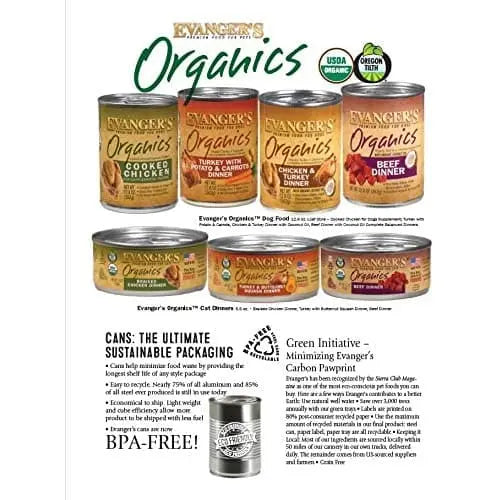Evanger's Organic Braised Chicken Canned Cat Food - 24 Packs of 5.5oz