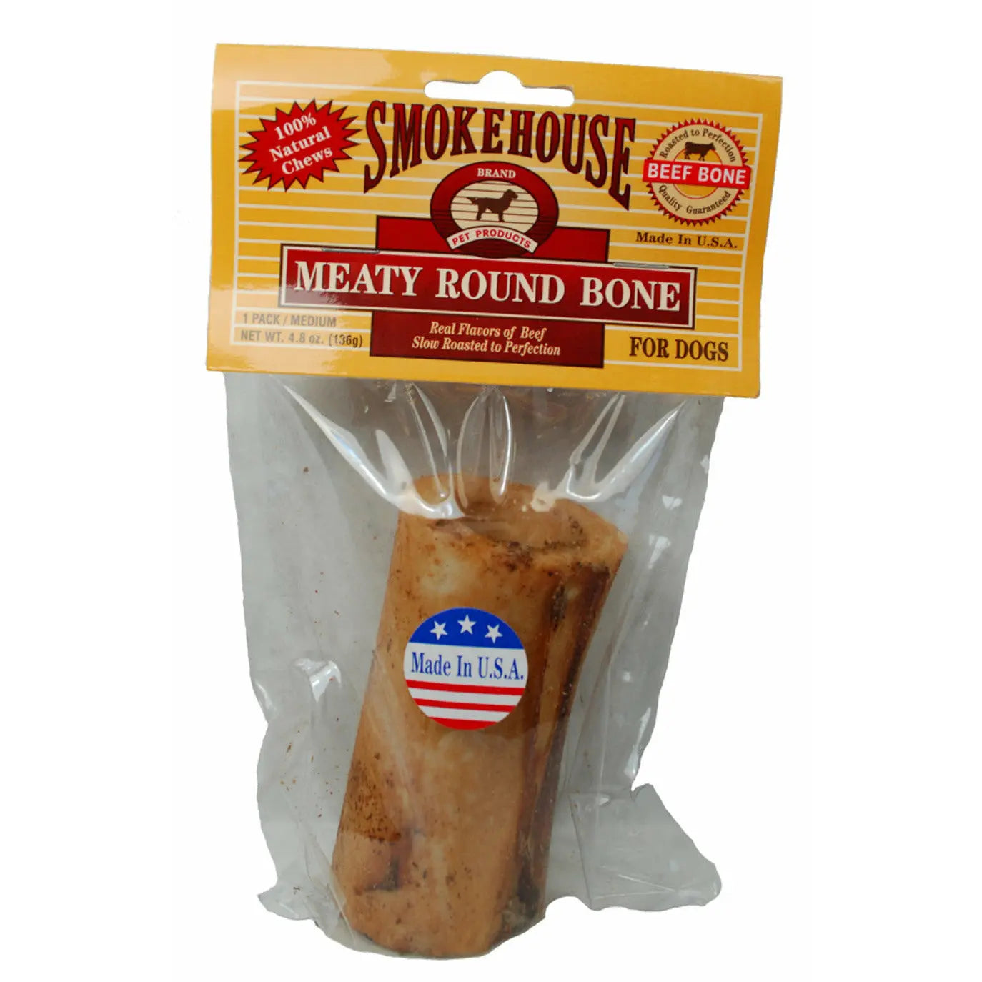 USA-Made Smokehouse Round Beef Bone Dog Chew - A Natural Delight for Your Furry Friend