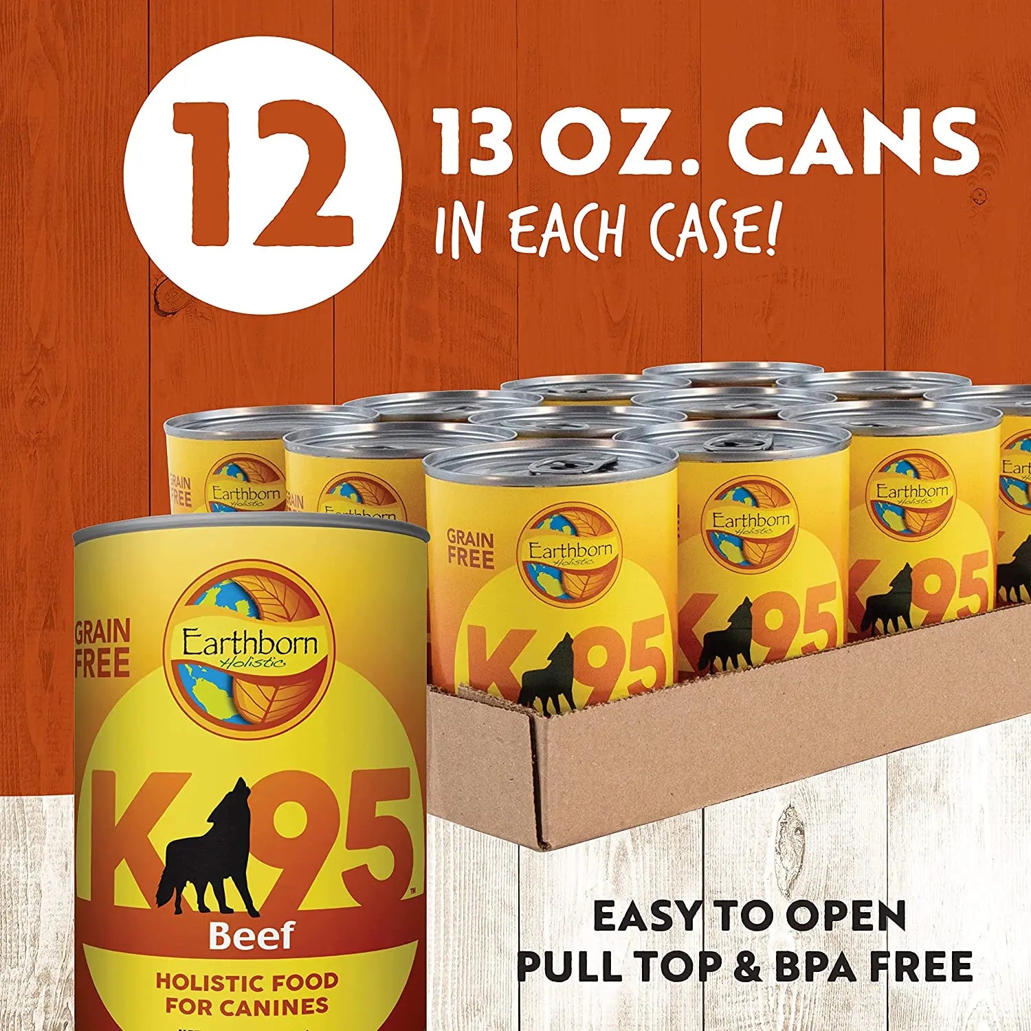 Earthborn Holistic Grain-Free K95 Single Meat Protein Canned Wet Dog Food, Pack of 12 with 13-Ounce Cans