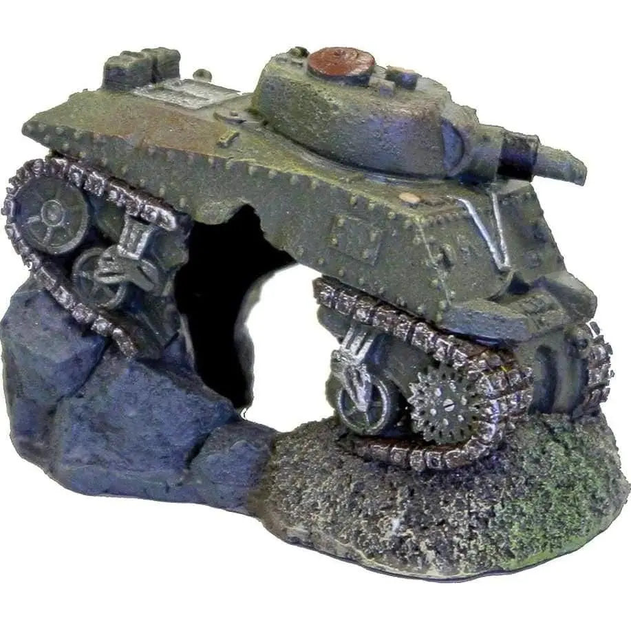 Unique Exotic Aquarium Decorations - Army Tank with Hidden Cave