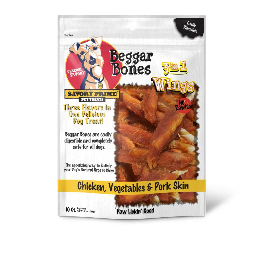 Delicious 3in1 Savory Prime Beggar Bone Wings Dog Treat