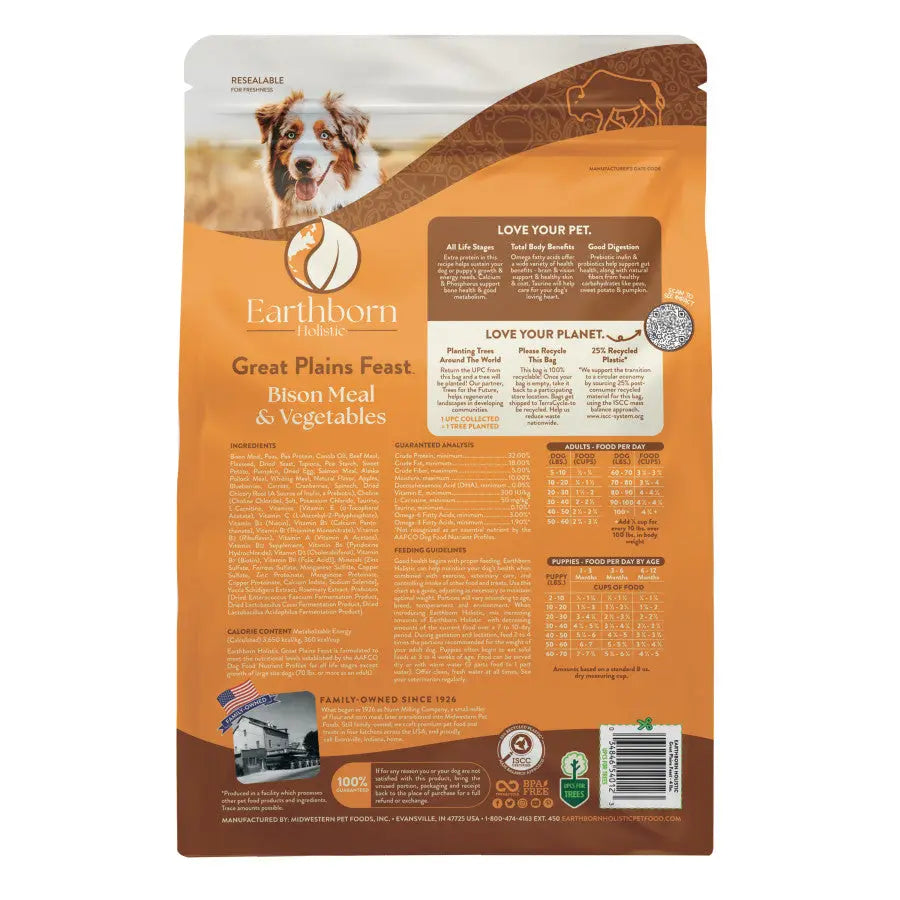 Earthborn Holistic Grain-Free Dry Dog Food - Great Plains Feast with Bison Meal and Vegetables