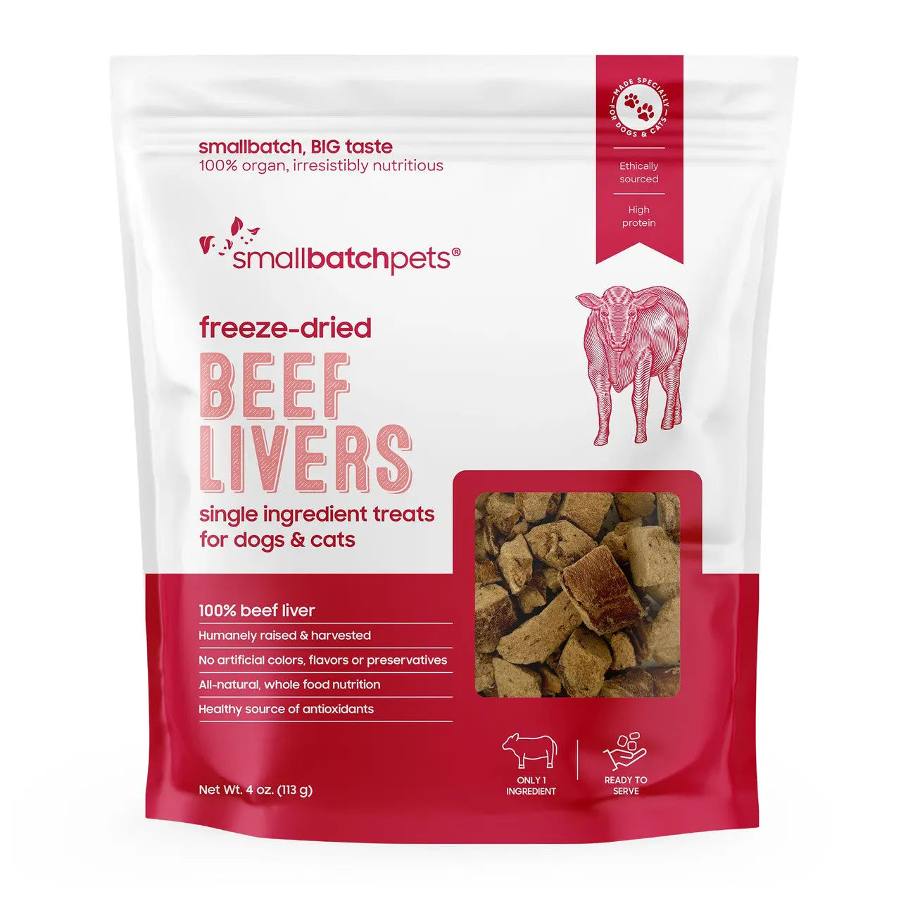 4oz Small-batch Freeze-dried Premium Beef Liver Treats for Dogs and Cats