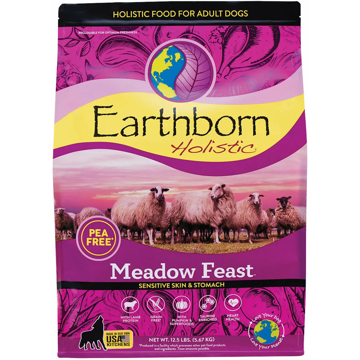 Earthborn Holistic Grain-Free Lamb Meal Dog Food - Meadow Feast for Sensitive Stomachs