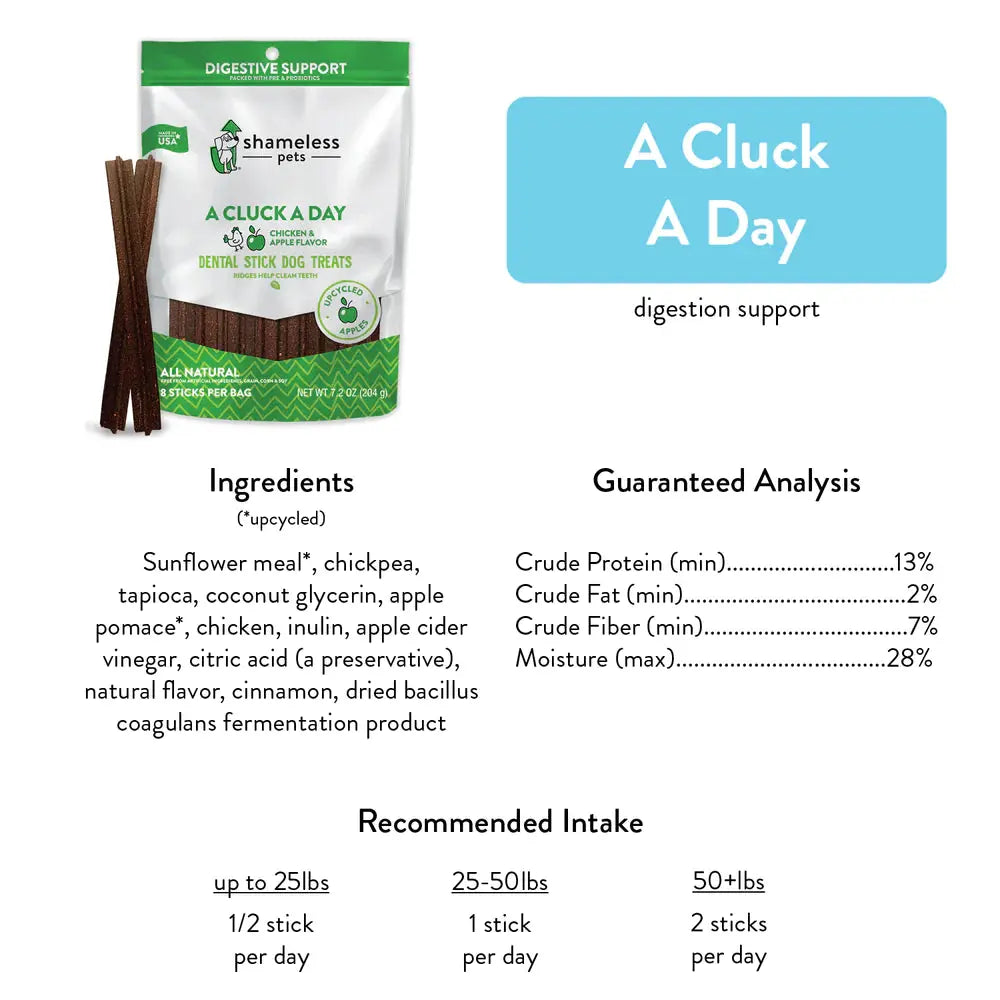 Shameless Pets A Cluck A Day Pre/Probiotic Dental Sticks for Tasty Dog Treats