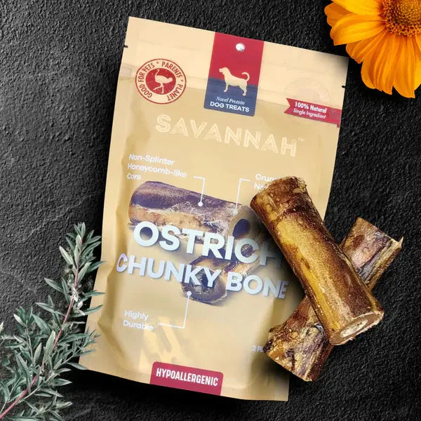 Savannah Allergen - Free Long - lasting Natural Ostrich Chunky Bones for Dogs