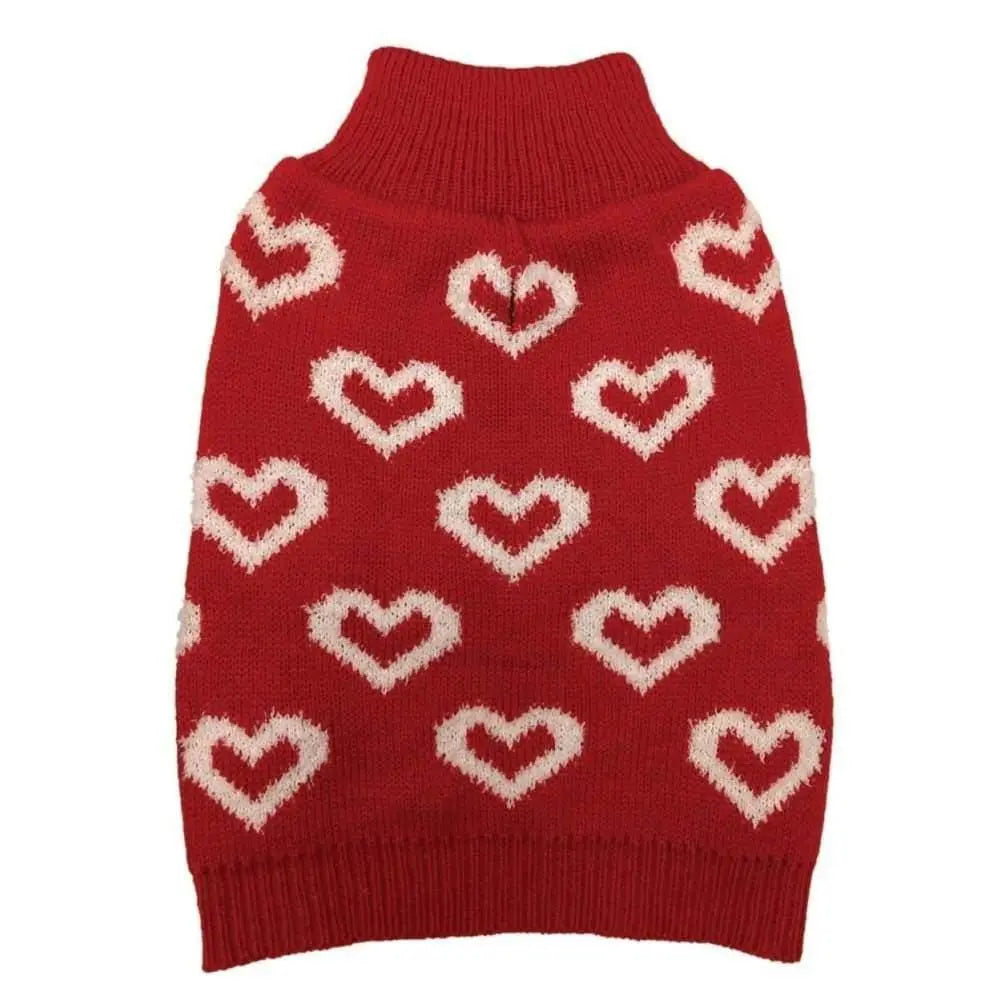 Extra-Large Red Fashion Pet Dog Sweater with Allover Puffy Hearts