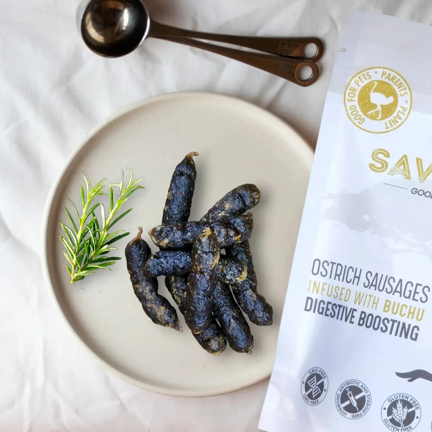 Savannah Hypoallergenic Ostrich Sausage Dog Treats with Digestive - Boosting Buchu