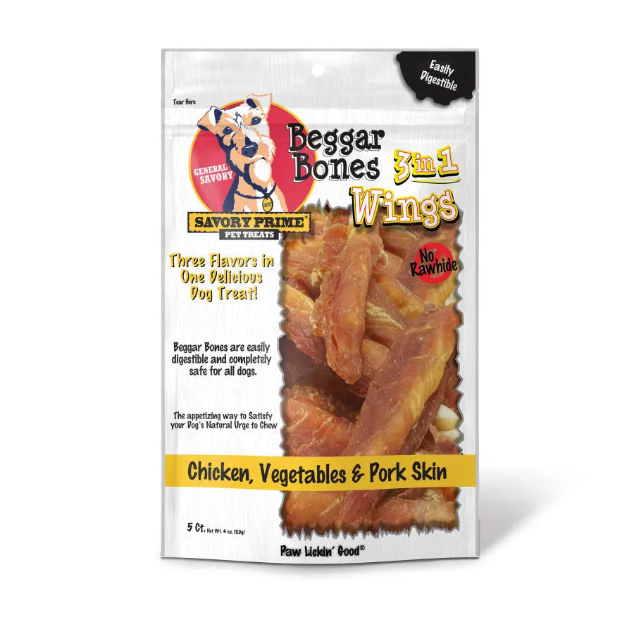 Delicious 3in1 Savory Prime Beggar Bone Wings Dog Treat
