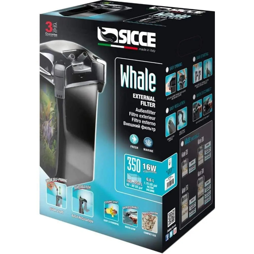 Sicce WHALE 350 Canister Filter - Ideal for Aquariums up to 90 Gallons with a Flow Rate of 330 GPH (Single Unit)