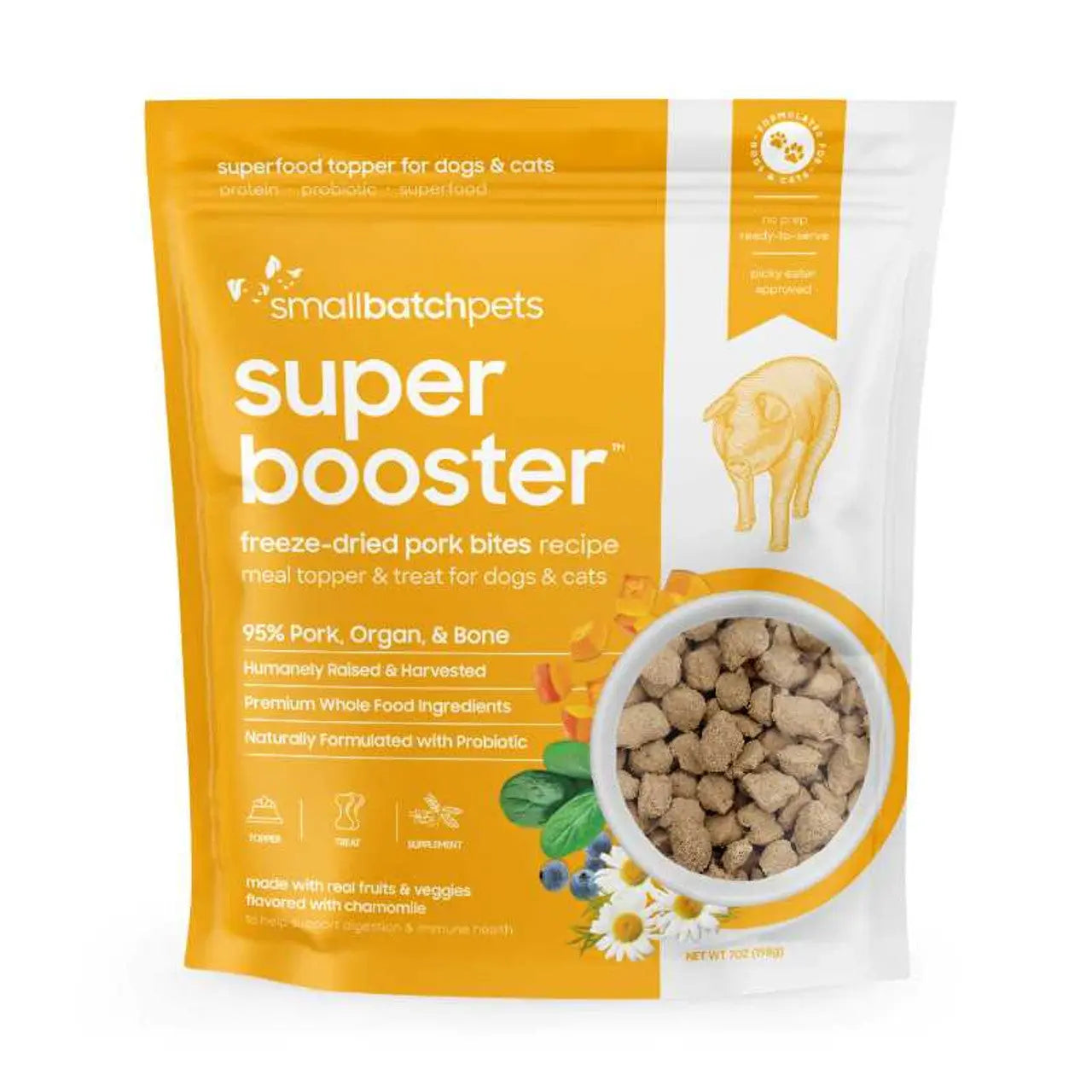 Smallbatch Super Booster Gourmet Freeze - Dried Pork Small Bites: Premium Dog and Cat Meal Topper and Treats, 7 Ounces