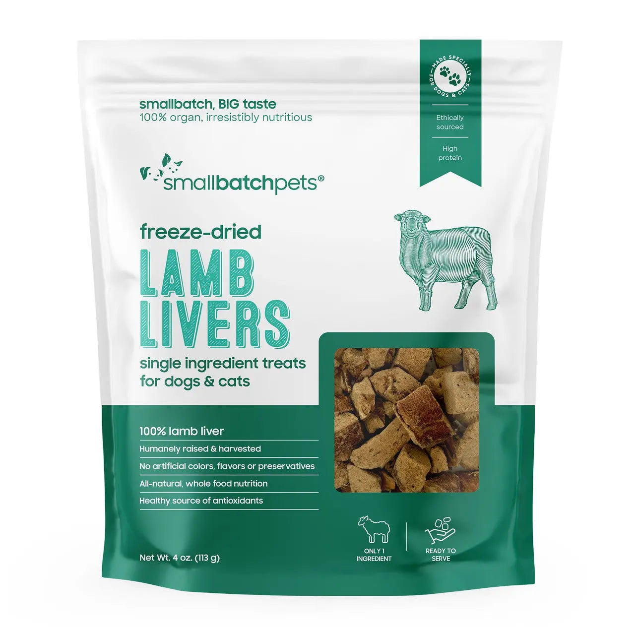 4oz Smallbatch Single - Ingredient Freeze - Dried Lamb Liver Treats for Dogs and Cats