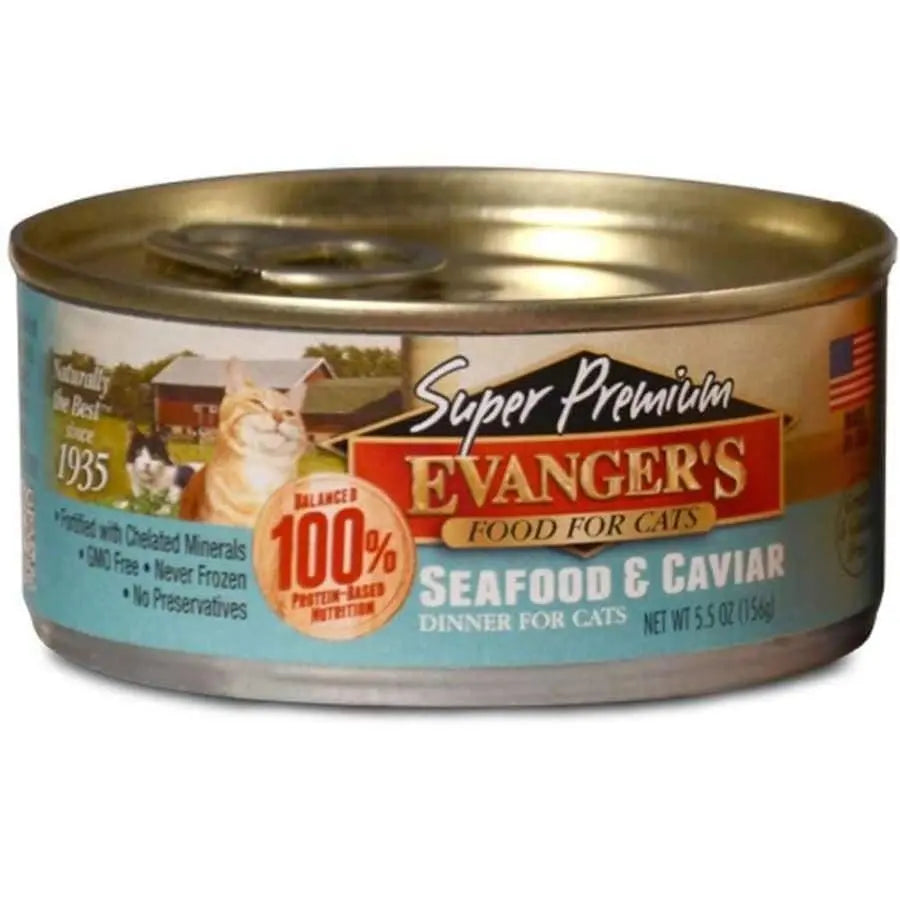 Evanger's Ultra-High Quality Seafood and Caviar Canned Dinner for Cats, Pack of 24 with 5.5-Ounce Cans