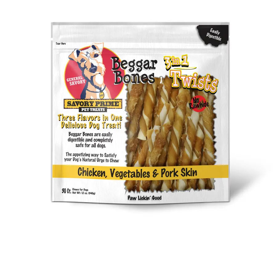 Savory and Prime 3-in-1 Twisted Dog Treats - Beggar Bones for Canines