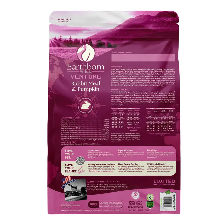 Earthborn Holistic Grain-Free Limited Ingredient Dry Dog Food with Rabbit Meal & Pumpkin
