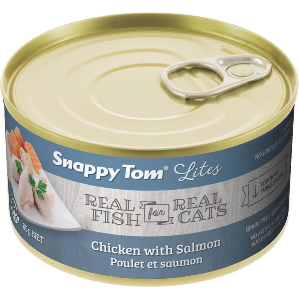 Snappy Tom Lites Canned Cat Food - 24 Cans of 3oz Chicken with Salmon for Feline Delight